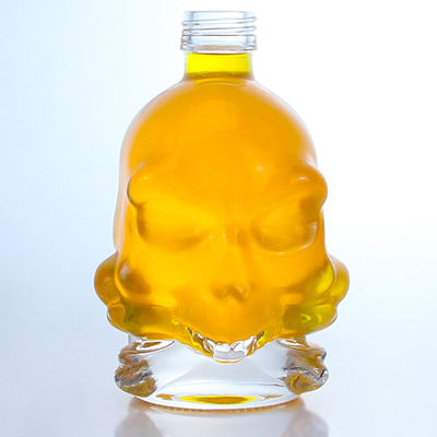 Decal superficie de la forma del cráneo botella de vidrio de licor para el whisky vodka brandy técnica de envejecimiento