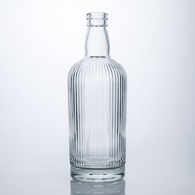 Botella de vidrio redonda de 750 ml con rayas y corcho para ron vodka whisky tequila gin