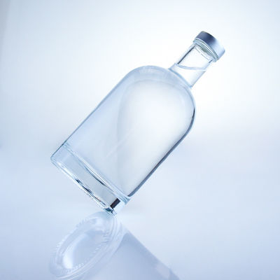 Botella redonda de vidrio de 375 ml Botella vacía clara para bebidas alcohólicas con manipulación superficial de grabado ácido