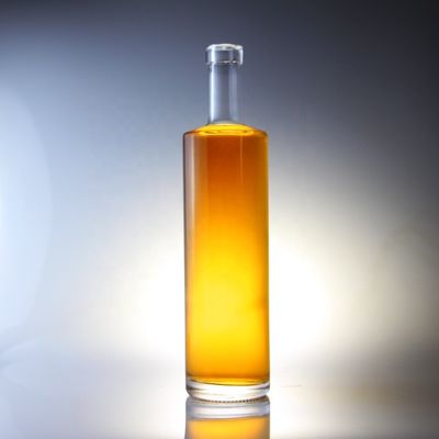 Botella de vidrio de vodka de 750 ml con corcho y forma cilíndrica única en un diseño único