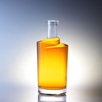 Acid Etch Surface Handling Cork Cap Twist en forma de fondo grueso Vodka 750 ml Botella de vidrio