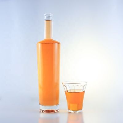 Botella de vidrio de sílex de cuello largo de 750 ml con corchos y manipulación de la superficie de grabado ácido