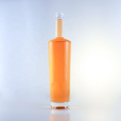 Botella de vidrio de sílex de cuello largo de 750 ml con corchos y manipulación de la superficie de grabado ácido