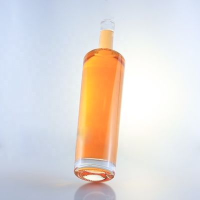 Botella de vidrio de sílex de cuello largo de 750 ml con corchos y manipulación de la superficie de grabado ácido