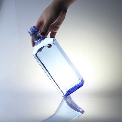 Acid Etch diseño personalizado Cuadrado 750ml Botellas de vidrio de color azul para vodka whisky único