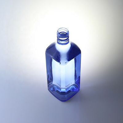 Acid Etch diseño personalizado Cuadrado 750ml Botellas de vidrio de color azul para vodka whisky único