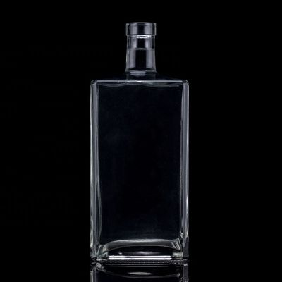 Impresión en pantalla Botella de vidrio transparente de 1000 ml para vodka de forma cuadrada con tapa de tornillo