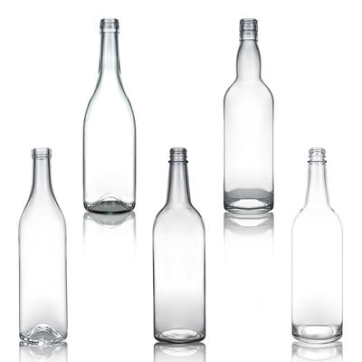 Botella de vidrio de cuello largo y transparente de 750 ml para whisky, champán, brandy y licores industriales