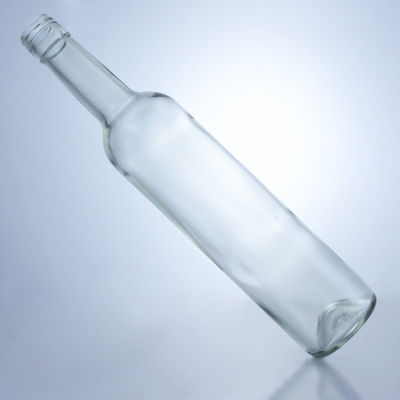 Botellas de licor de vidrio de 600 ml 750 ml 1000 ml de forma redonda con cuello largo vacío para ginebra y ron con brandy