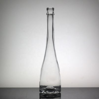 Botella de vidrio transparente para bebidas de cuello largo, alta y delgada, con alcohol blanco y vino de frutas