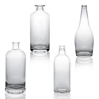 Botella de vidrio Whisky Botella de vidrio Vodka Gin Botella de ron con corcho 375ml 500ml 700ml 750ml 1000ml