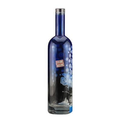 Impresión de pantalla de lujo de forma redonda Botella de vodka azul para la industria de licores y ginebra