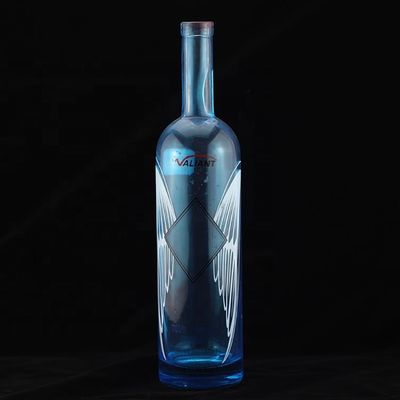 Impresión de pantalla de lujo de forma redonda Botella de vodka azul para la industria de licores y ginebra