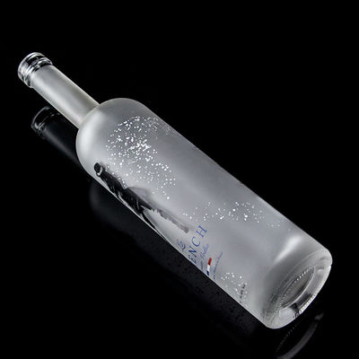 Collar de vidrio 750 ml Botella de vodka con grabación ácida con color claro o personalizado en heze