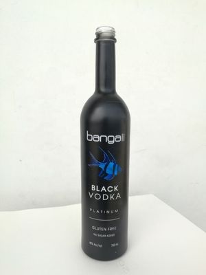 750 ml de vidrio negro brillante Vodka Botellas pintadas Impresión en pantalla Cerradura de ginebra Botella de licor