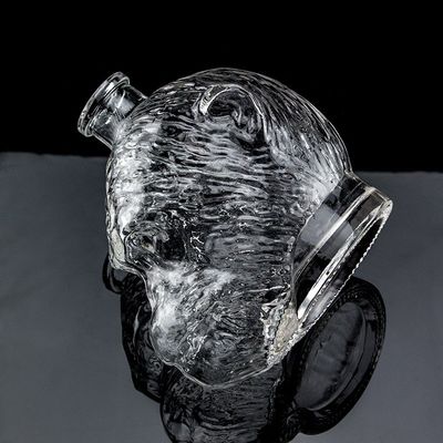 Diseño único 500ml 750ml Botella de vidrio en forma de cabeza de mono para vodka Liquor con corcho