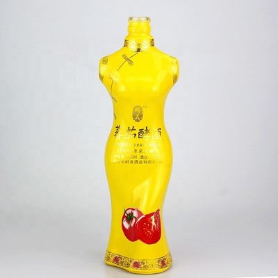 Sexy botella con forma de cuerpo femenino botella de licor de vidrio única con tapa de corona