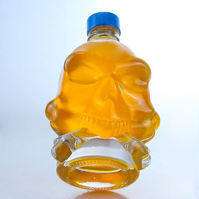 Decal superficie de la forma del cráneo botella de vidrio de licor para el whisky vodka brandy técnica de envejecimiento