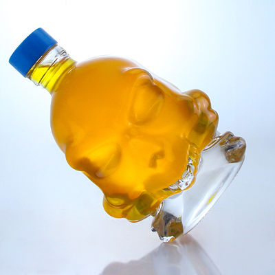Decal superficie de la forma del cráneo botella de vidrio de licor para el whisky vodka brandy técnica de envejecimiento