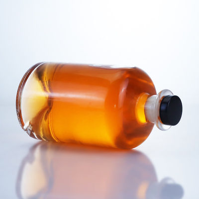 Collar de vidrio 750 ml Cuello corto redondo en forma vacía, clara, pinza, ginebra, ron, champán, licores, bebidas alcohólicas botella con corcho
