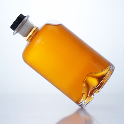 Collar de vidrio 750 ml Cuello corto redondo en forma vacía, clara, pinza, ginebra, ron, champán, licores, bebidas alcohólicas botella con corcho