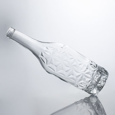 Botella de licor de vidrio grabado en el fondo para whisky, ginebra, ron, sello tipo corcho, vidrio de súper sílex