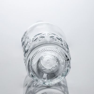 Botella de licor de vidrio grabado en el fondo para whisky, ginebra, ron, sello tipo corcho, vidrio de súper sílex