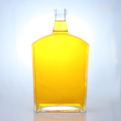 Botella de vidrio de forma plana para whisky, vodka, tequila, ginebra y ron hecha de vidrio