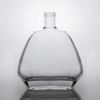 Botella de vidrio plana de 750 ml con corcho para vodka whisky ginebra bebida industrial