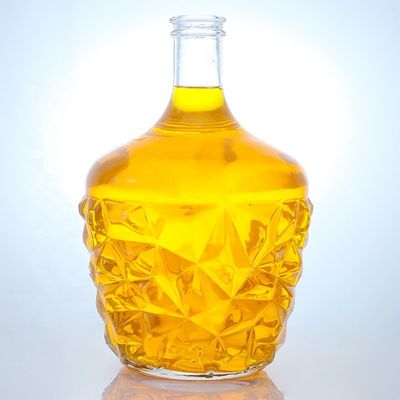 Botella de vidrio redonda con decal claro o personalizado para ron, vodka, whisky, tequila y ginebra