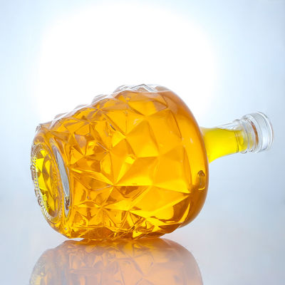 Botella de vidrio redonda con decal claro o personalizado para ron, vodka, whisky, tequila y ginebra