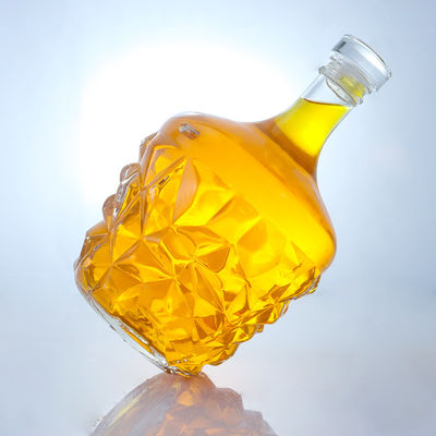 Botella de vidrio redonda con decal claro o personalizado para ron, vodka, whisky, tequila y ginebra