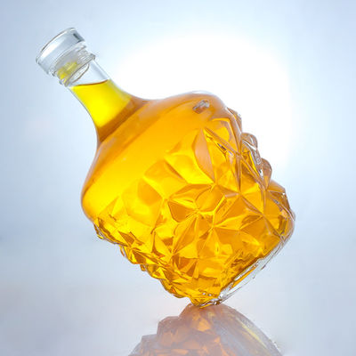 Botella de vidrio redonda con decal claro o personalizado para ron, vodka, whisky, tequila y ginebra