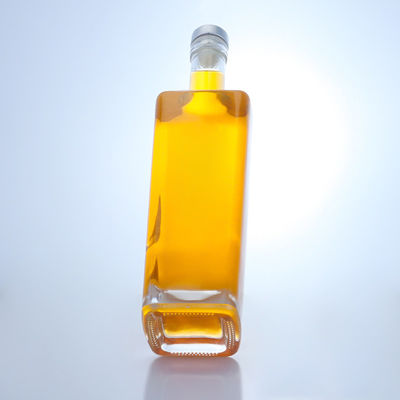 Botella de vidrio de 750 ml para brandy, vodka, whisky y corcho en forma cuadrada