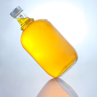 Logotipo personalizado Botella de vidrio de licor de forma redonda con mango y tapa de tornillo