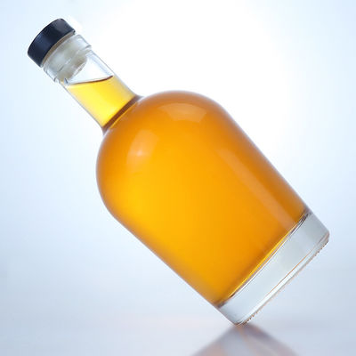 Botella de licor de vidrio de 750 ml para ginebra ron vodka forma personalizada con material de cuello de vidrio