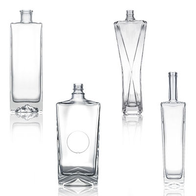 Botella de vidrio de forma cuadrada con tapa personalizada para bebidas industriales Ron Vodka Whisky Tequila Gin
