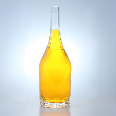 Botella de vidrio con tapa personalizada de 500 ml 700 ml 750 ml de forma única para ron vodka whisky tequila gin