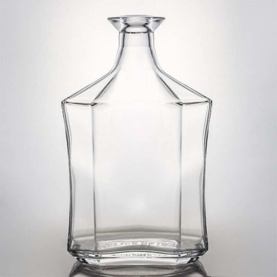 Botella de licor de vidrio poligonal única o personalizada para whisky, ginebra, ron y vodka 1000 ml