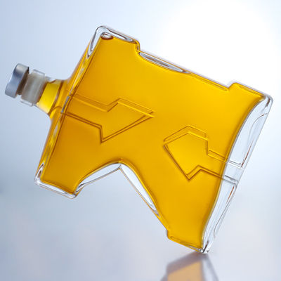 Botella de vidrio de sílex de forma K personalizada para whisky, ginebra, ron, brandy, licor industrial y corcho