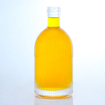 Botella de vidrio de licor industrial con bandas de tapa de tornillo y logotipo personalizado