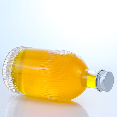 Botella de vidrio de licor industrial con bandas de tapa de tornillo y logotipo personalizado