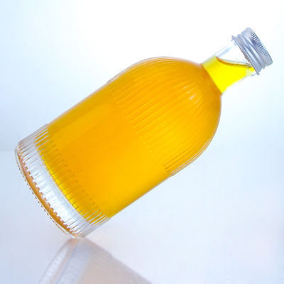 Botella de vidrio de licor industrial con bandas de tapa de tornillo y logotipo personalizado
