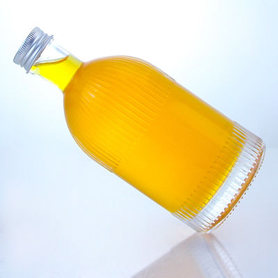 Botella de vidrio de licor industrial con bandas de tapa de tornillo y logotipo personalizado