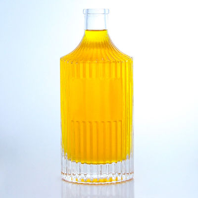 Botella de vidrio personalizada para ron vodka whisky tequila ginebra de diseño a rayas tipo de sellado de corcho