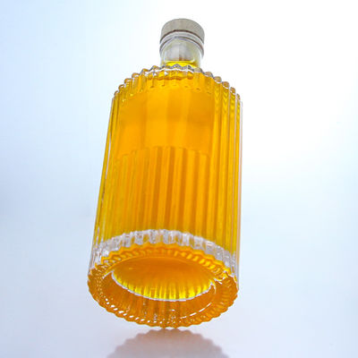 Botella de vidrio personalizada para ron vodka whisky tequila ginebra de diseño a rayas tipo de sellado de corcho