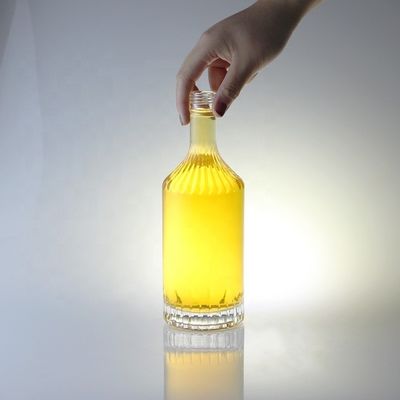 Botella de vidrio con tapa de tornillo para whisky vodka champán tequila ginebra ron 750 ml 1000 ml transparente
