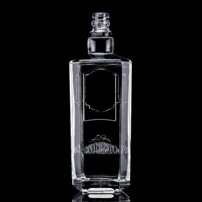 Botella de vidrio en relieve de 750 ml de 75 cl Super Flint Cuadrado con tapa de tornillo Rum Vodka Whisky