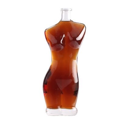 Collar de vidrio 75cl botella de vidrio en forma de cuerpo de dama para vino licor vodka diseño creativo