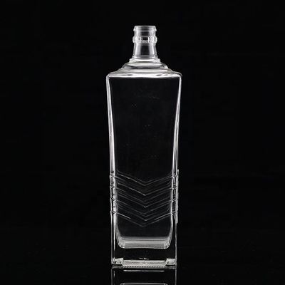 Botella de vidrio transparente o personalizada 250 ml 500 ml 700 ml 750 ml Botella de vidrio cuadrado de licor